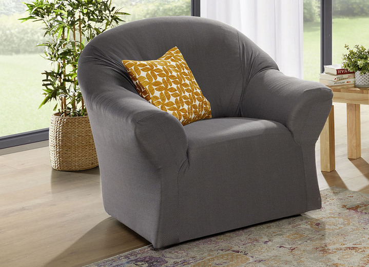Sessel- & Sofaüberwürfe - Bi-elastische Stretchbezüge aus dem Hause Webana, in Größe 101 (Sesselbezug) bis 112 (Stuhlbezug, 2er-Set), in Farbe GRAU Ansicht 1