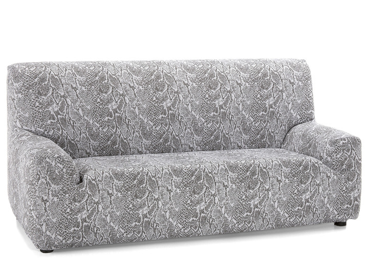 Sessel- & Sofaüberwürfe - Pflegeleichte Stretchbezüge in Schlangenoptik, in Größe 101 (Sesselbezug) bis 113 (Ohrensessel-Bezug), in Farbe GRAU Ansicht 1