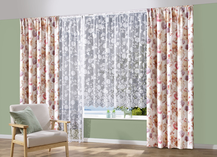 Klassisch - Floral dessinierter Store, in Größe 140 (125x300 cm) bis 298 (245x600 cm), in Farbe WEISS Ansicht 3