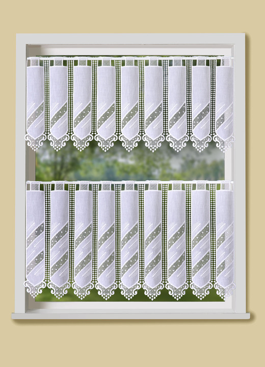 Landhaus & Küche - Kleinfenster-Store mit Macramé-Abschluss Ansicht 2 Landhaus & Küche - Kleinfenster-Store mit Macramé-Abschluss, in Größe 823 (H35xB120 cm) bis 890 (H90xB200 cm), in Farbe WEISS Ansicht 2