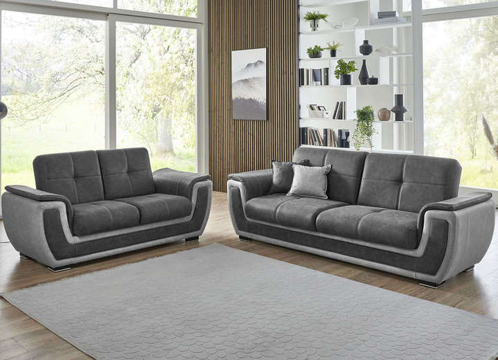 Funktions-Polstermöbel - Polstermöbel mit Liegefunktion und Bettkasten Ansicht 4 Funktions-Polstermöbel - Polstermöbel mit Liegefunktion und Bettkasten, in Farbe GRAU-CREME, in Ausführung Polstergruppe, 2-teilig mit Sessel Ansicht 4
