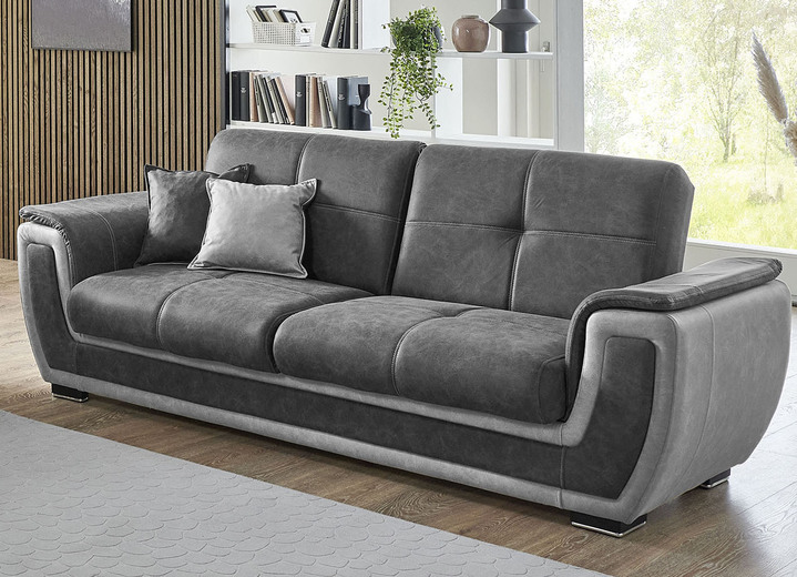 Funktions-Polstermöbel - Polstermöbel mit Liegefunktion und Bettkasten Ansicht 25 Funktions-Polstermöbel - Polstermöbel mit Liegefunktion und Bettkasten, in Farbe GRAU-CREME, in Ausführung Polstergruppe, 2-teilig mit Sessel Ansicht 25