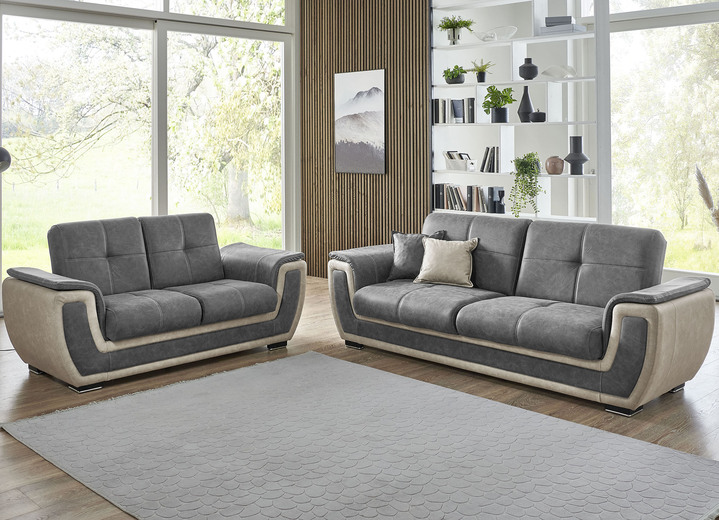 Funktions-Polstermöbel - Polstermöbel mit Liegefunktion und Bettkasten Ansicht 3 Funktions-Polstermöbel - Polstermöbel mit Liegefunktion und Bettkasten, in Farbe GRAU-CREME, in Ausführung Polstergruppe, 2-teilig mit Sessel Ansicht 3