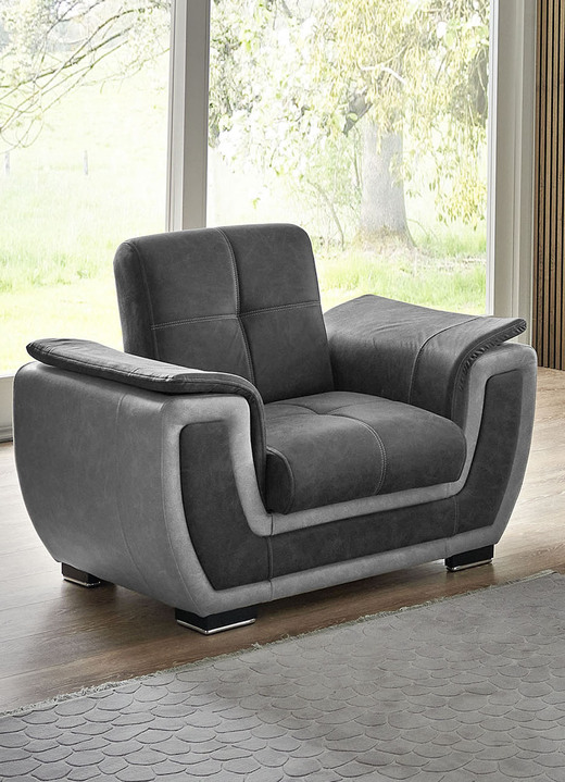 Funktions-Polstermöbel - Polstermöbel mit Liegefunktion und Bettkasten Ansicht 10 Funktions-Polstermöbel - Polstermöbel mit Liegefunktion und Bettkasten, in Farbe GRAU-CREME, in Ausführung Polstergruppe, 2-teilig mit Sessel Ansicht 10