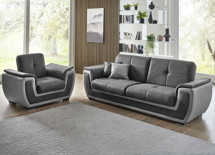 Funktions-Polstermöbel - Polstermöbel mit Liegefunktion und Bettkasten Ansicht 21 Funktions-Polstermöbel - Polstermöbel mit Liegefunktion und Bettkasten, in Farbe GRAU-CREME, in Ausführung Polstergruppe, 2-teilig mit Sessel Ansicht 21
