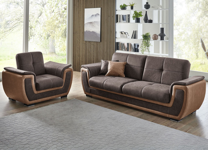 Funktions-Polstermöbel - Polstermöbel mit Liegefunktion und Bettkasten Ansicht 22 Funktions-Polstermöbel - Polstermöbel mit Liegefunktion und Bettkasten, in Farbe GRAU-CREME, in Ausführung Polstergruppe, 2-teilig mit Sessel Ansicht 22