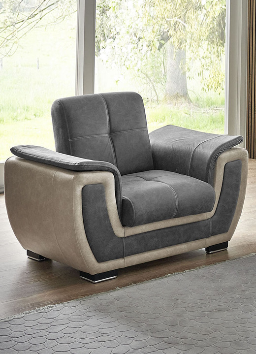 Funktions-Polstermöbel - Polstermöbel mit Liegefunktion und Bettkasten, in Farbe GRAU-CREME, in Ausführung Sessel Ansicht 1