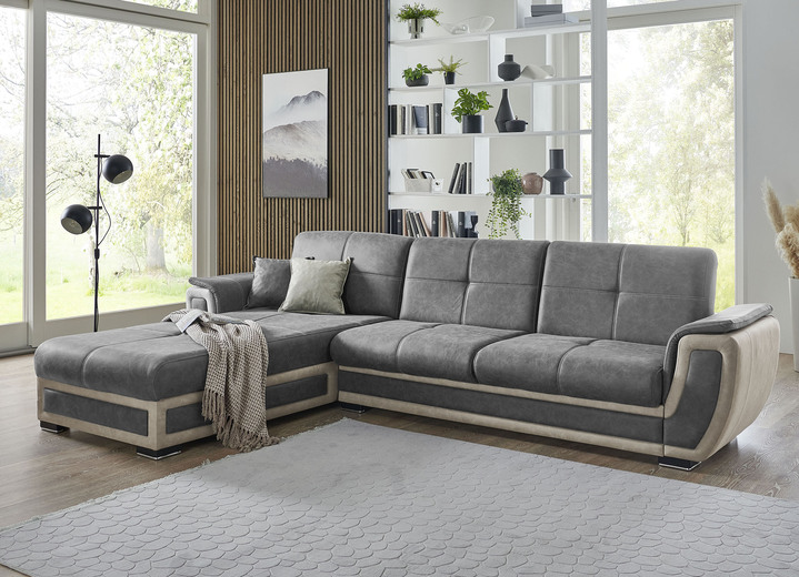 Funktions-Polstermöbel - Polstermöbel mit Liegefunktion und Bettkasten Ansicht 12 Funktions-Polstermöbel - Polstermöbel mit Liegefunktion und Bettkasten, in Farbe GRAU-CREME, in Ausführung Polstergruppe, 2-teilig mit Sessel Ansicht 12