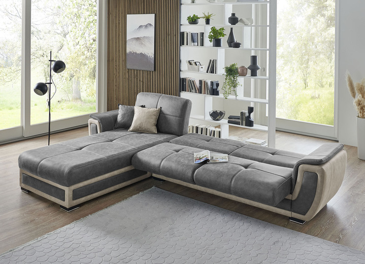 Funktions-Polstermöbel - Polstermöbel mit Liegefunktion und Bettkasten Ansicht 13 Funktions-Polstermöbel - Polstermöbel mit Liegefunktion und Bettkasten, in Farbe GRAU-CREME, in Ausführung Polstergruppe, 2-teilig mit Sessel Ansicht 13