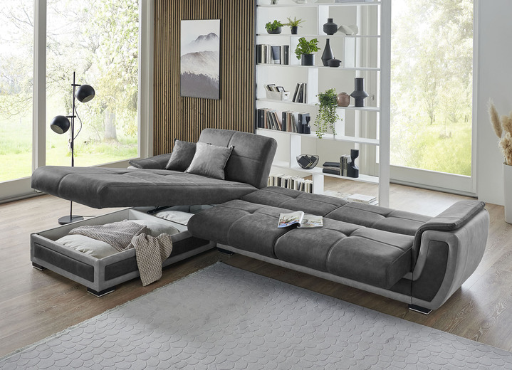 Funktions-Polstermöbel - Polstermöbel mit Liegefunktion und Bettkasten Ansicht 17 Funktions-Polstermöbel - Polstermöbel mit Liegefunktion und Bettkasten, in Farbe GRAU-CREME, in Ausführung Polstergruppe, 2-teilig mit Sessel Ansicht 17