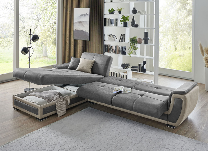 Funktions-Polstermöbel - Polstermöbel mit Liegefunktion und Bettkasten Ansicht 14 Funktions-Polstermöbel - Polstermöbel mit Liegefunktion und Bettkasten, in Farbe GRAU-CREME, in Ausführung Polstergruppe, 2-teilig mit Sessel Ansicht 14