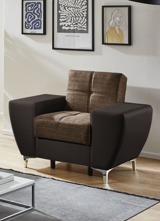 Funktions-Polstermöbel - Frei im Raum aufstellbare Polstermöbel mit Bettkasten und Liegefunktion, in Farbe GRAU-WEISS, in Ausführung Sessel Ansicht 15