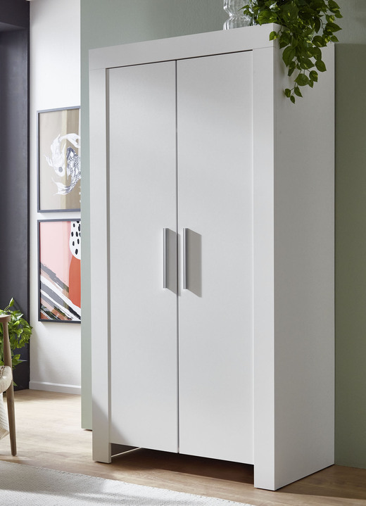 Regale & Schränke - Schrank mit Griffen in Aluminium-Optik, in Farbe WEISS, in Ausführung 2-türig Ansicht 1