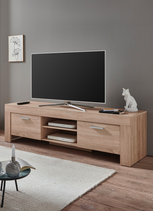 Hifi- &  TV-Möbel - TV-Longboard mit Griffen in Aluminium-Optik, in Farbe WEISS, in Ausführung klein Ansicht 2