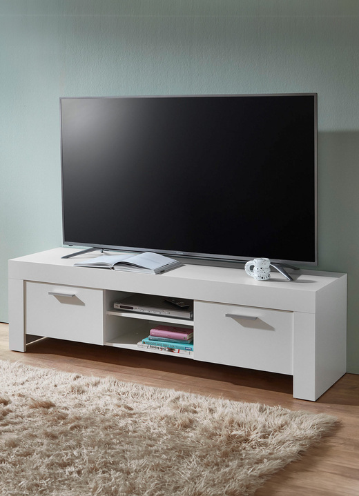 Hifi- &  TV-Möbel - TV-Longboard mit Griffen in Aluminium-Optik, in Farbe WEISS, in Ausführung klein Ansicht 3