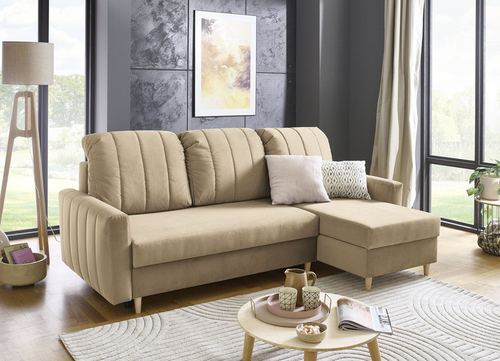 Funktions-Polstermöbel - Polsterecke mit Bettfunktion und Bettkastenn, in Farbe BEIGE Ansicht 1