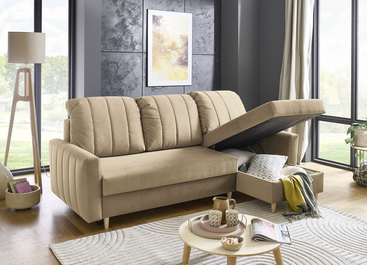 Funktions-Polstermöbel - Polsterecke mit Bettfunktion und Bettkastenn, in Farbe BEIGE Ansicht 2