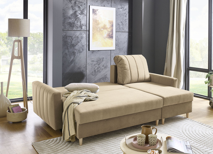 Funktions-Polstermöbel - Polsterecke mit Bettfunktion und Bettkastenn, in Farbe BEIGE Ansicht 3