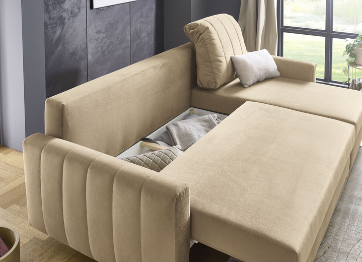 Funktions-Polstermöbel - Polsterecke mit Bettfunktion und Bettkastenn, in Farbe BEIGE Ansicht 4