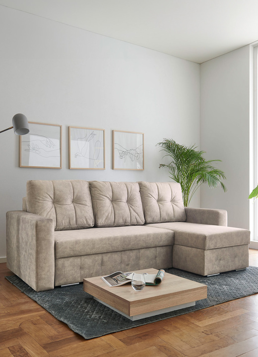Funktions-Polstermöbel - Polsterecke mit Bettfunktion, in Farbe BEIGE Ansicht 1