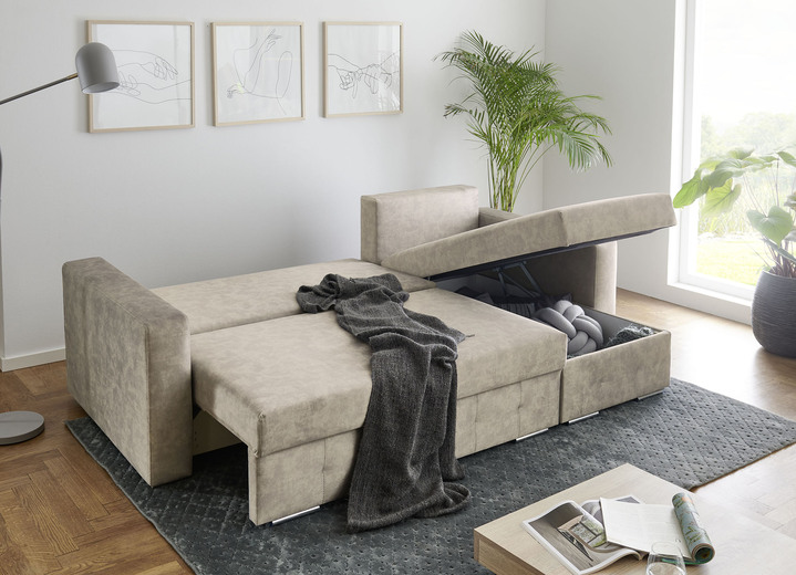 Funktions-Polstermöbel - Polsterecke mit Bettfunktion, in Farbe BEIGE Ansicht 3