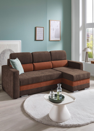 Funktions-Polstermöbel - Komfortable Polsterecke mit Bettfunktion, in Farbe GRAU-HELLGRAU – Farbe BRAUN-TERRA – Ansicht 