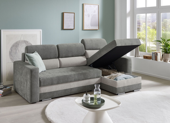 Funktions-Polstermöbel - Komfortable Polsterecke mit Bettfunktion, in Farbe GRAU-HELLGRAU Ansicht 2
