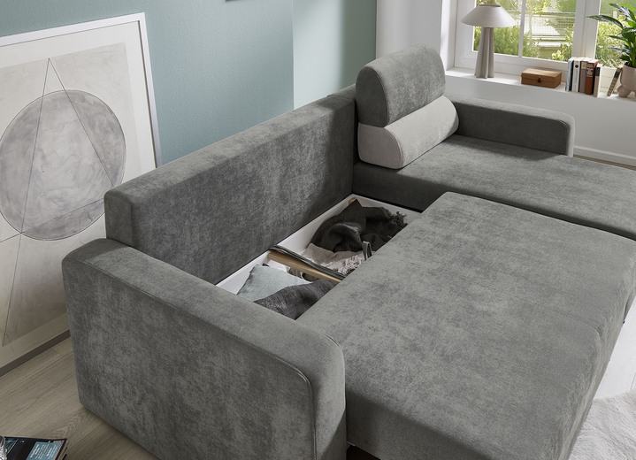 Funktions-Polstermöbel - Komfortable Polsterecke mit Bettfunktion, in Farbe GRAU-HELLGRAU Ansicht 3