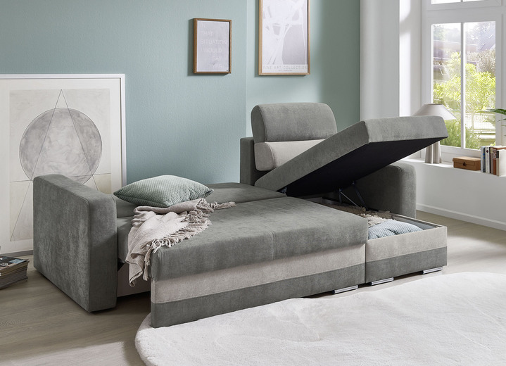Funktions-Polstermöbel - Komfortable Polsterecke mit Bettfunktion, in Farbe GRAU-HELLGRAU Ansicht 4
