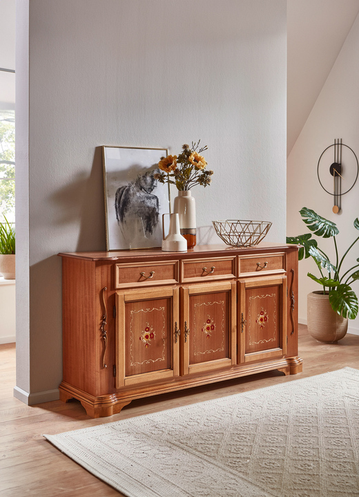 Stilmöbel - Teilmassive Kommoden mit Intarsien, in Farbe NATUR, in Ausführung Kommode, 1-türig Ansicht 2