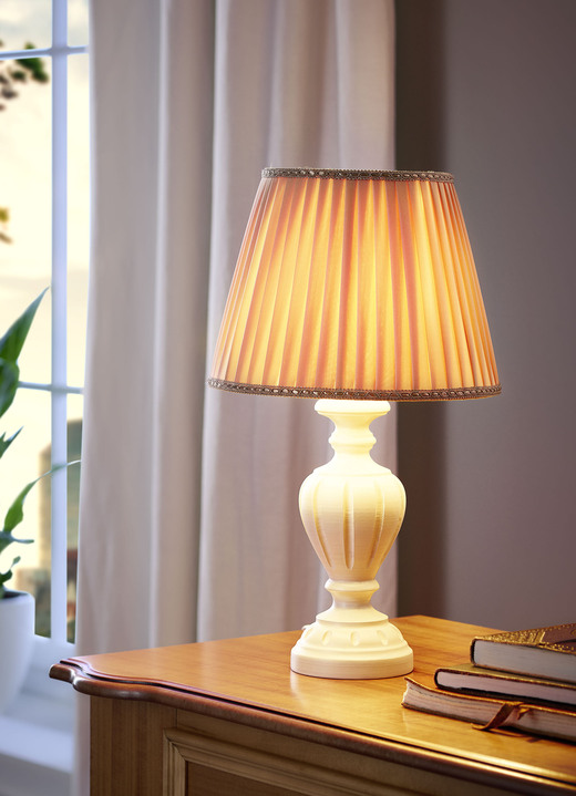 Lampen & Leuchten - Tischleuchte mit Stoff-Lampenschirm, in Farbe CREME-BRAUN