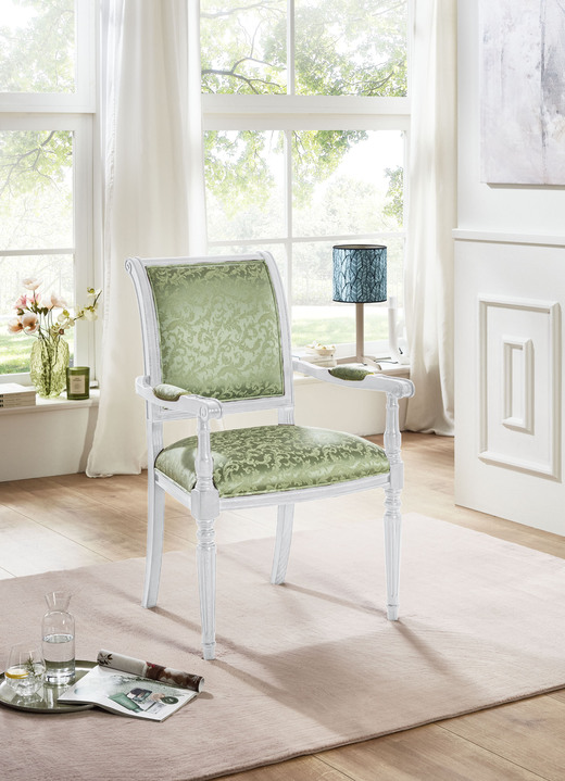 Stilmöbel - Esszimmerstühle mit Gestell aus massivem Buchenholz, in Farbe NUSSBAUM-GOLD, in Ausführung Armlehnstuhl Ansicht 4