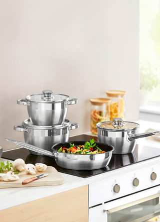 Töpfe, Pfannen & Bräter - Kochgeschirr aus Edelstahl - Ideal für kleine Haushalte, in Farbe EDELSTAHL, in Ausführung Pfanne