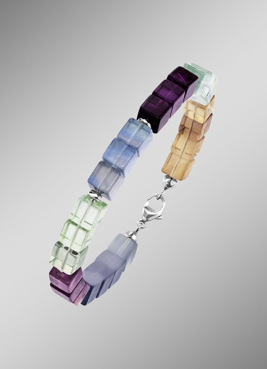 Halsketten & Armbänder - Wunderschöne Garnitur mit Hämatit, beh. und Fluorit in Multicolor, in Farbe , in Ausführung Armband, 19,5 cm lang Ansicht 1