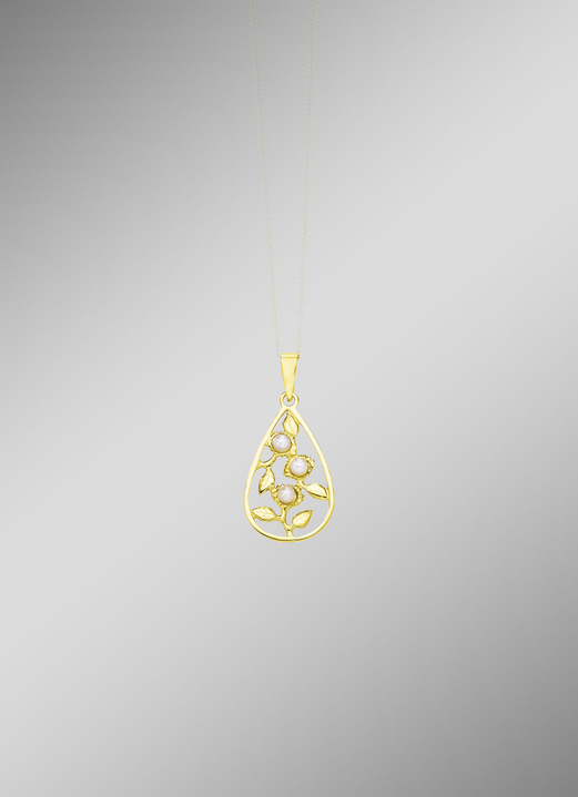 mit Perlen - Eleganter Anhänger im Blumendesign mit Süßwasser-Zuchtperlen, in Farbe  Ansicht 1