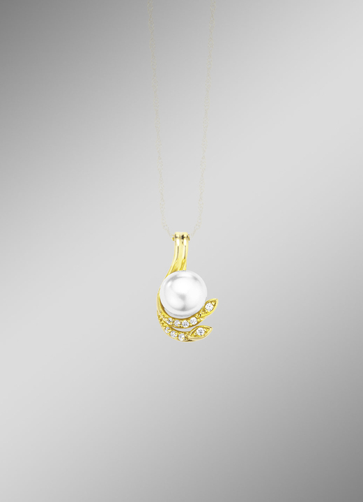 mit Perlen - Eleganter Anhänger mit Süßwasser-Zuchtperle und synth. Zirkonia, in Farbe  Ansicht 1