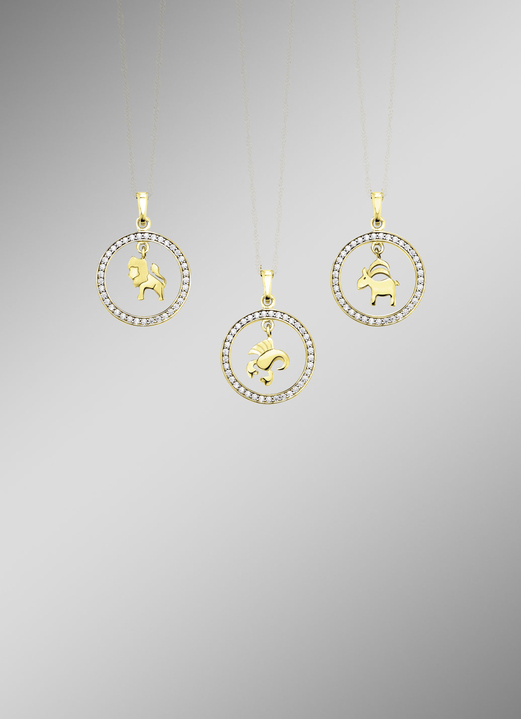 ohne Steine / mit Zirkonia - Sternzeichen-Anhänger aus Gold mit Zirkonia, in Größe 001 bis 012, in Farbe  Ansicht 1