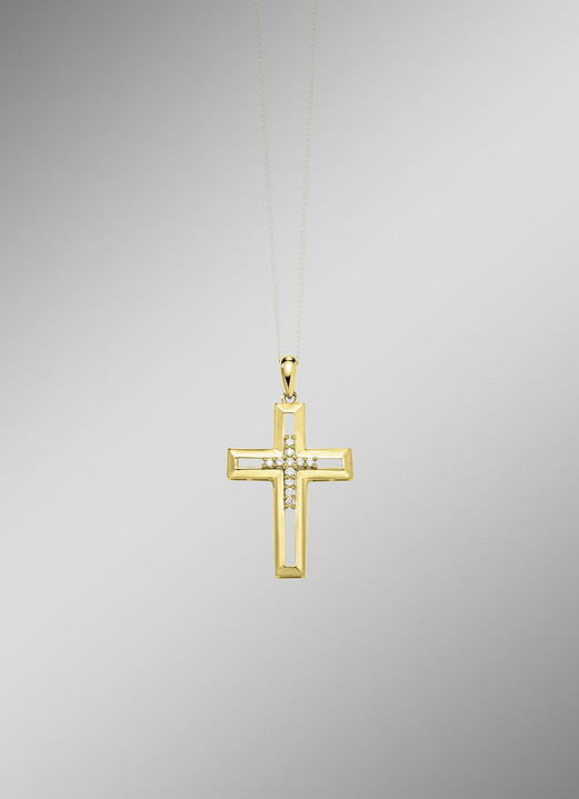 mit Diamanten - Durchbrochener Kreuz-Anhänger mit Brillanten, in Farbe  Ansicht 1