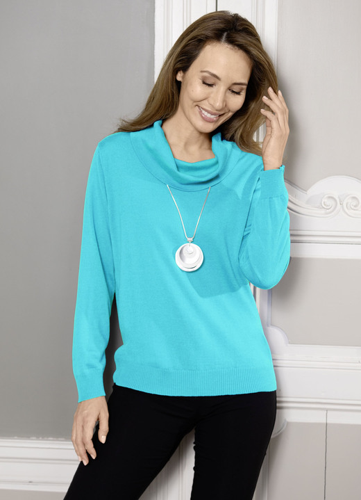 Pullover - Pullover in Feinstrick mit Schurwolle Pullover - Pullover in Feinstrick mit Schurwolle, in Größe 036 bis 050, in Farbe TÜRKIS