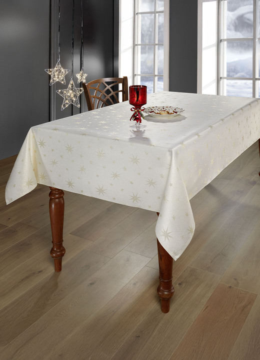Tischdecken - Tischdekoration mit Fleckschutz und Glitzergarn Ansicht 7 Tischdecken - Tischdekoration mit Fleckschutz und Glitzergarn, in Größe 105 (Läufer, 40/150 cm) bis 140 (Tischdecke, 140/220 cm), in Farbe WEISS-SILBER Ansicht 7