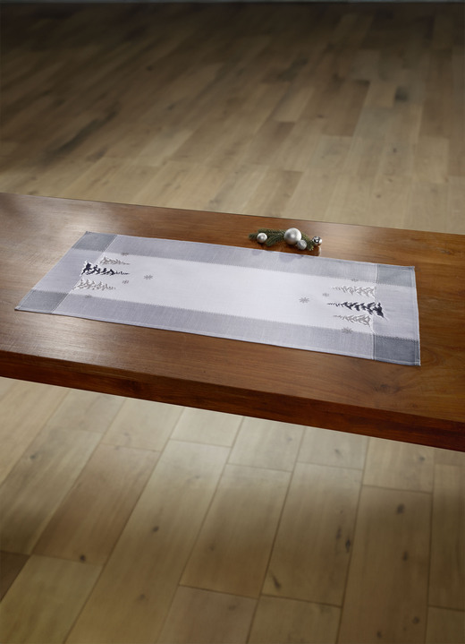 Tischdecken - Tisch- und Raumdekoration in Leinenoptik, in Größe 101 (Deckchen, 35x 50 cm) bis 404 (Kissenbezug, 40x 40 cm), in Farbe WEISS-GRAU Ansicht 1