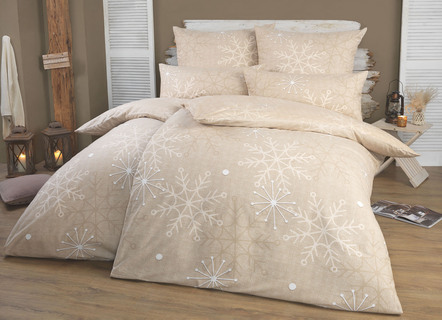 Bettwäschegarnituren - Florella Bettwäsche-Garnitur mit Schneeflocken und Eiskristalle, in Größe 111 (40/80 cm + 135/200 cm) bis 115 (80/80 cm + 155/220 cm), in Farbe GRAU