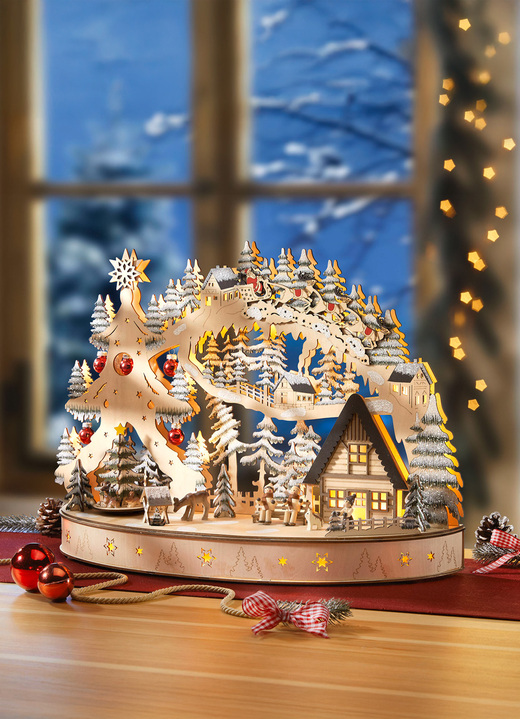 Weihnachtliche Dekorationen - Schwibbogen aus Holz Ansicht 1 Weihnachtliche Dekorationen - Schwibbogen aus Holz, in Farbe NATUR-BRAUN-ROT Ansicht 1