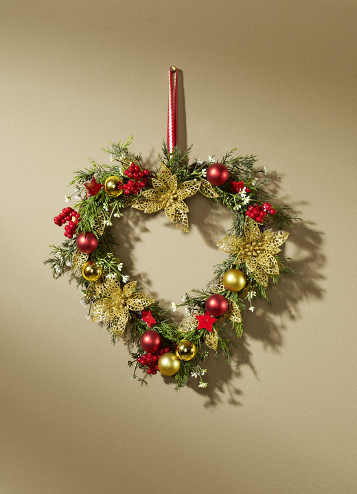 Gestecke & Kränze - Weihnachtliches Rattan-Herz, in Farbe ROT-GOLD