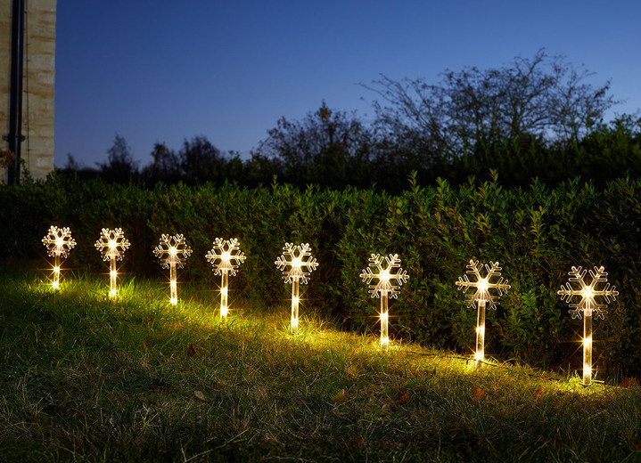Außendekorationen - 8er Set Schneefocken Solarstecker, in Farbe WARMWEISS Ansicht 4