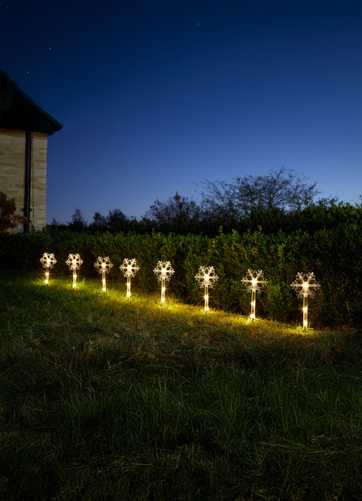 Außendekorationen - 8er Set Schneefocken Solarstecker, in Farbe WARMWEISS Ansicht 1