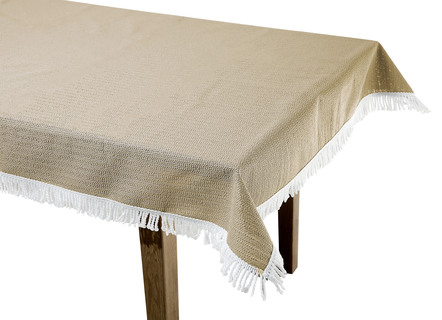 Tischdecken - Wind- und wetterfeste Gartentischdecke mit Fransenabschluss, in Größe 110 (Tischdecke, 110x140 cm) bis 190 (Tischdecke oval, 140x190 cm), in Farbe BLAU – Farbe SAND – Ansicht 