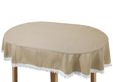 Tischdecken - Wind- und wetterfeste Gartentischdecke mit Fransenabschluss, in Größe 110 (Tischdecke, 110x140 cm) bis 190 (Tischdecke oval, 140x190 cm), in Farbe BLAU – Farbe SAND – Ansicht 