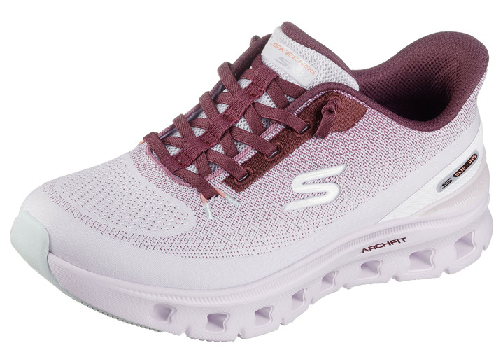 Slipper & Schnürschuhe - SKECHERS, trendige Damen-Sneaker, mit geformter Slip-Ins Fersenplatte, in Größe 036 bis 041, in Farbe WEISS-BORDEAUX Ansicht 1