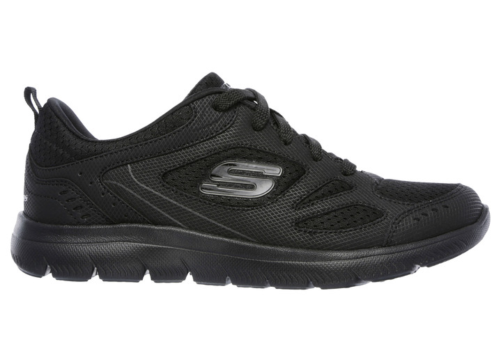 Slipper & Schnürschuhe - SKECHERS, sportliche Damen-Sneaker, mit Nappaleder-Besätzen, in Größe 036 bis 041, in Farbe SCHWARZ Ansicht 1